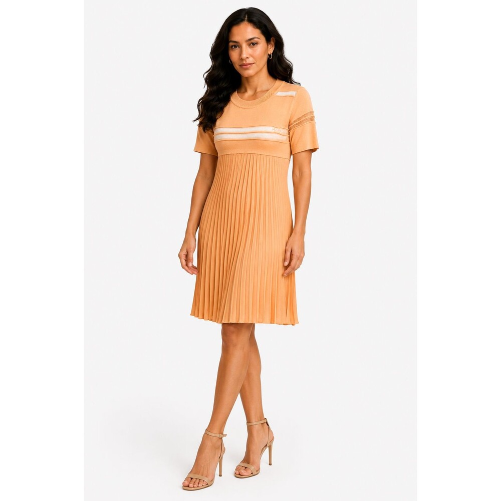 Ronny Kobo Women's Orange Knit Pleated Mini Sweater Dress Size Medium
